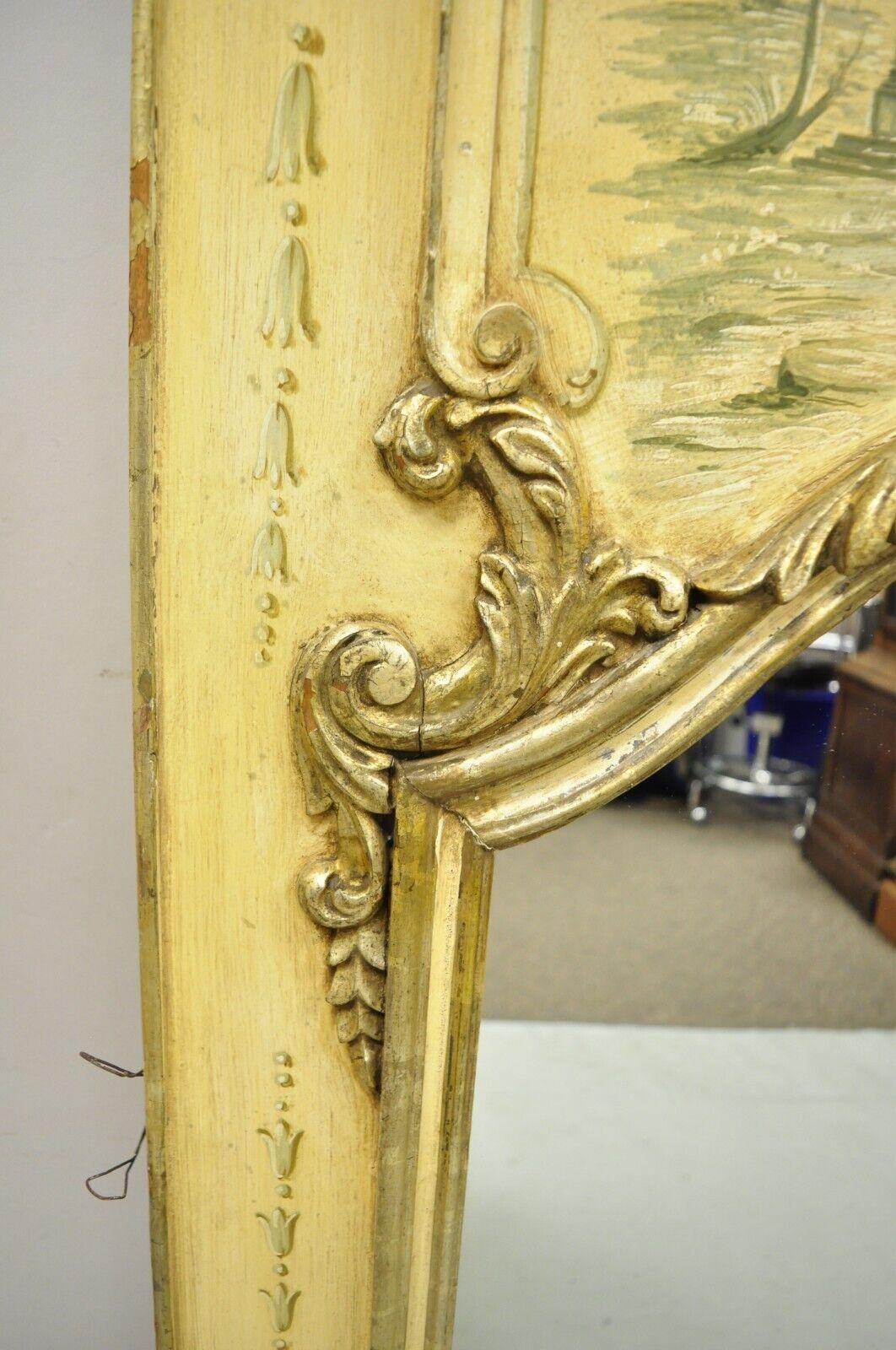 Italian French Provincial Giltwood Handpainted Trumeau Console Hall Mirror For Sale 4