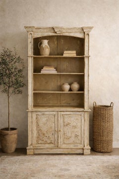 Italienisch Französisch Stil Rustikale Chinoiserie Bücherschrank W / Landschaft Panels
