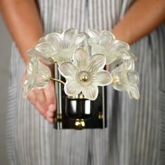 Italian frosted glass flowers wall-light, from the 1980s