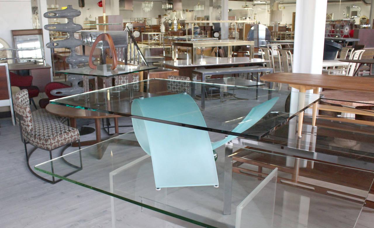Etched Italian Frosted Glass Ribbon Base Square Glass Top Rectangle Coffee Table MINT! For Sale