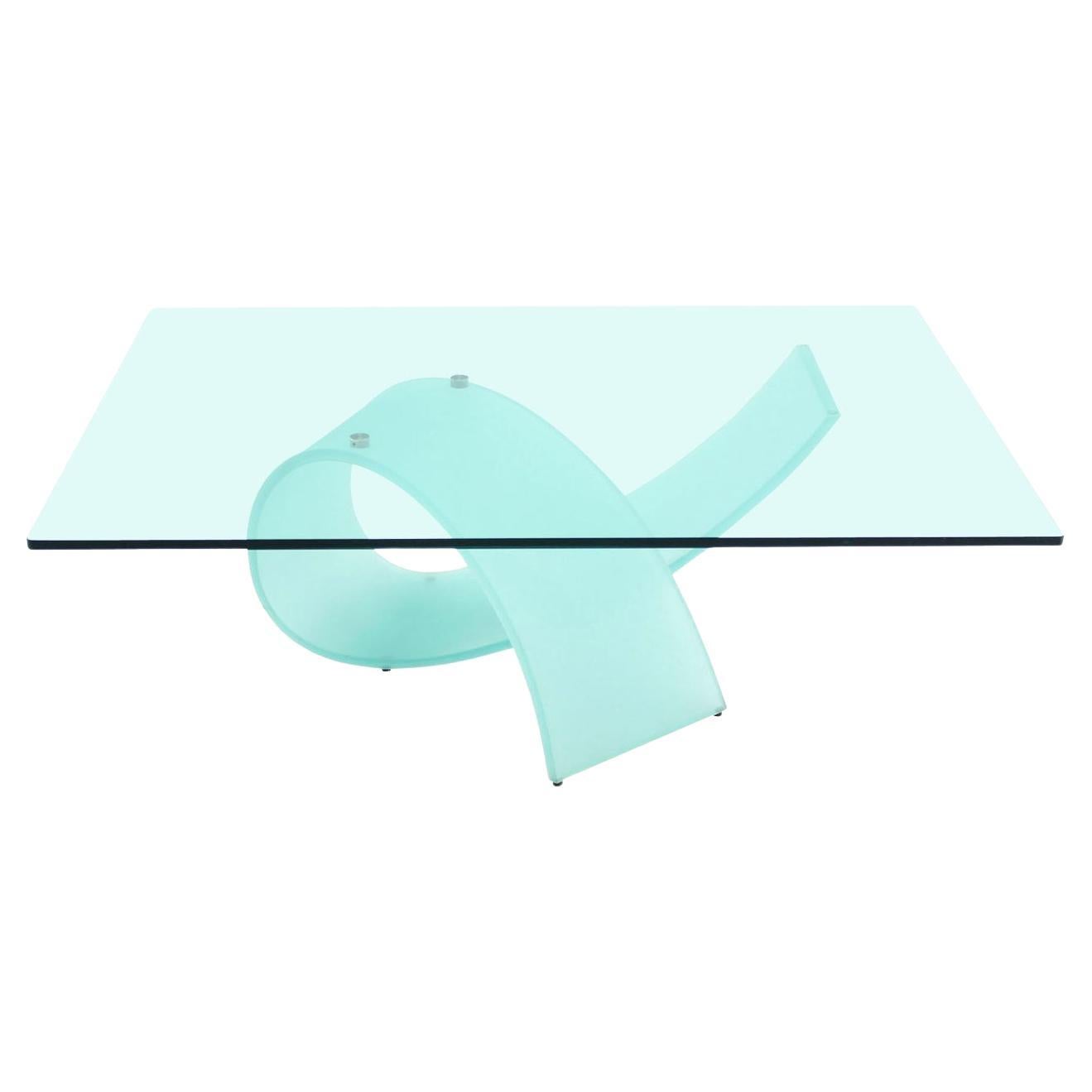 Table basse rectangulaire italienne à base de ruban en verre dépoli et plateau en verre MINT !