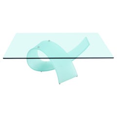 Italian Frosted Glass Ribbon Base Square Glass Top Rectangle Coffee Table MINT!