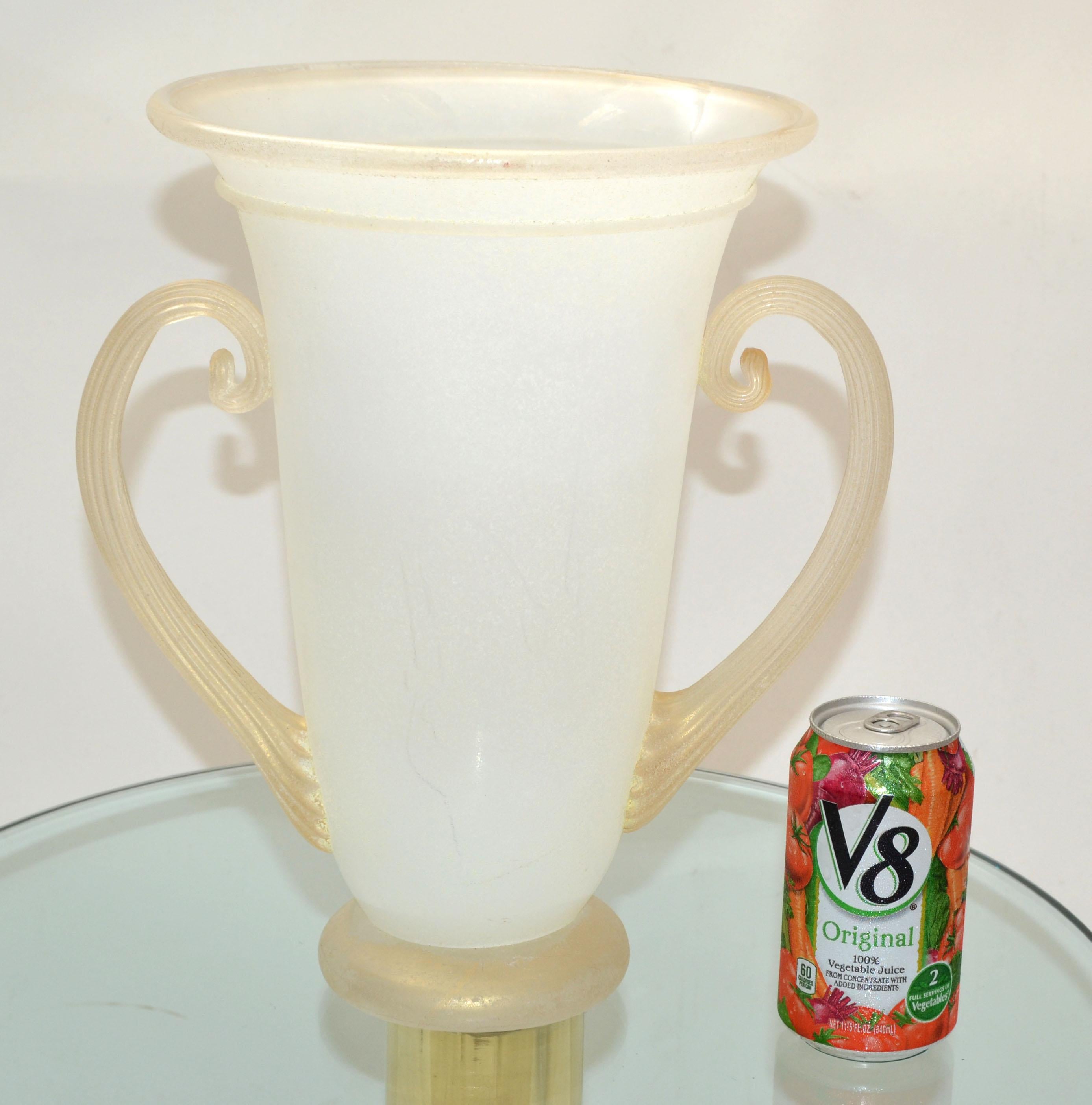 Italian Frosted & Infused Gold Scavo Glass Urn Vase, Vessel Handles Italy 1980 For Sale 5
