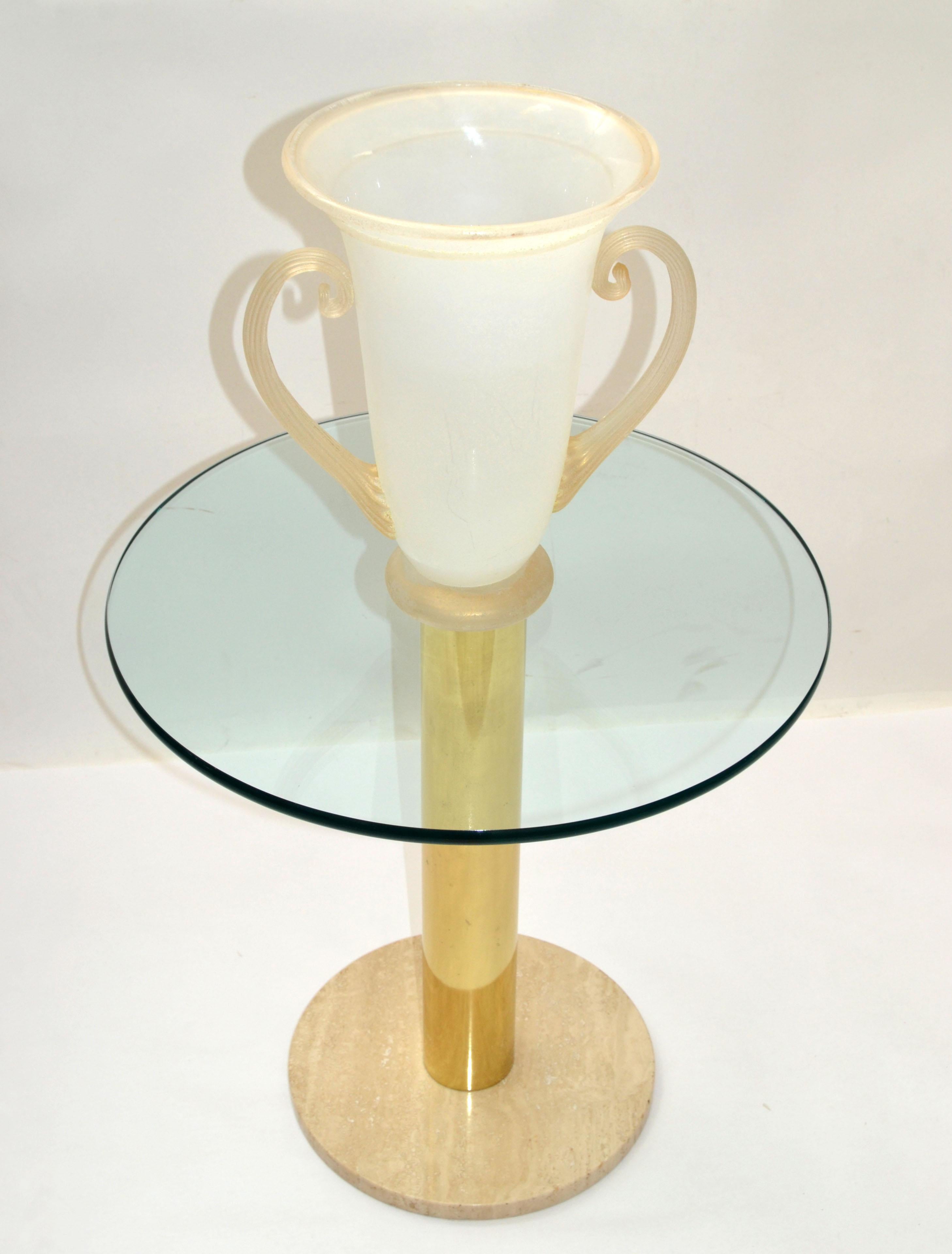 Italian Frosted & Infused Gold Scavo Glass Urn Vase, Vessel Handles Italy 1980 For Sale 7