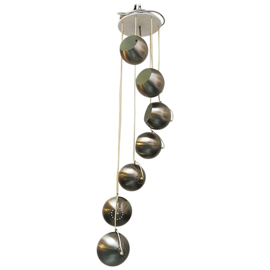 Italian Frosted Steel, Seven Lights Chandelier by Guzzini, circa 1970