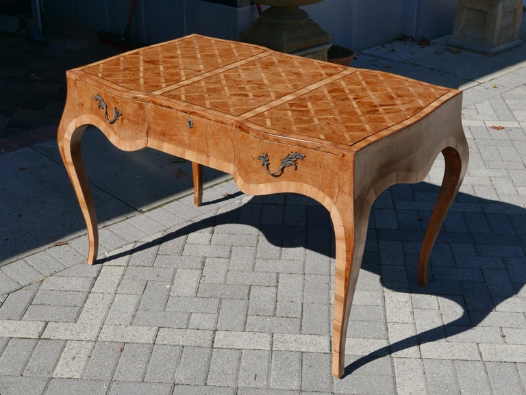 Italian Fruitwood and Burl Marquetry Parquet Desk, circa 1950 For Sale