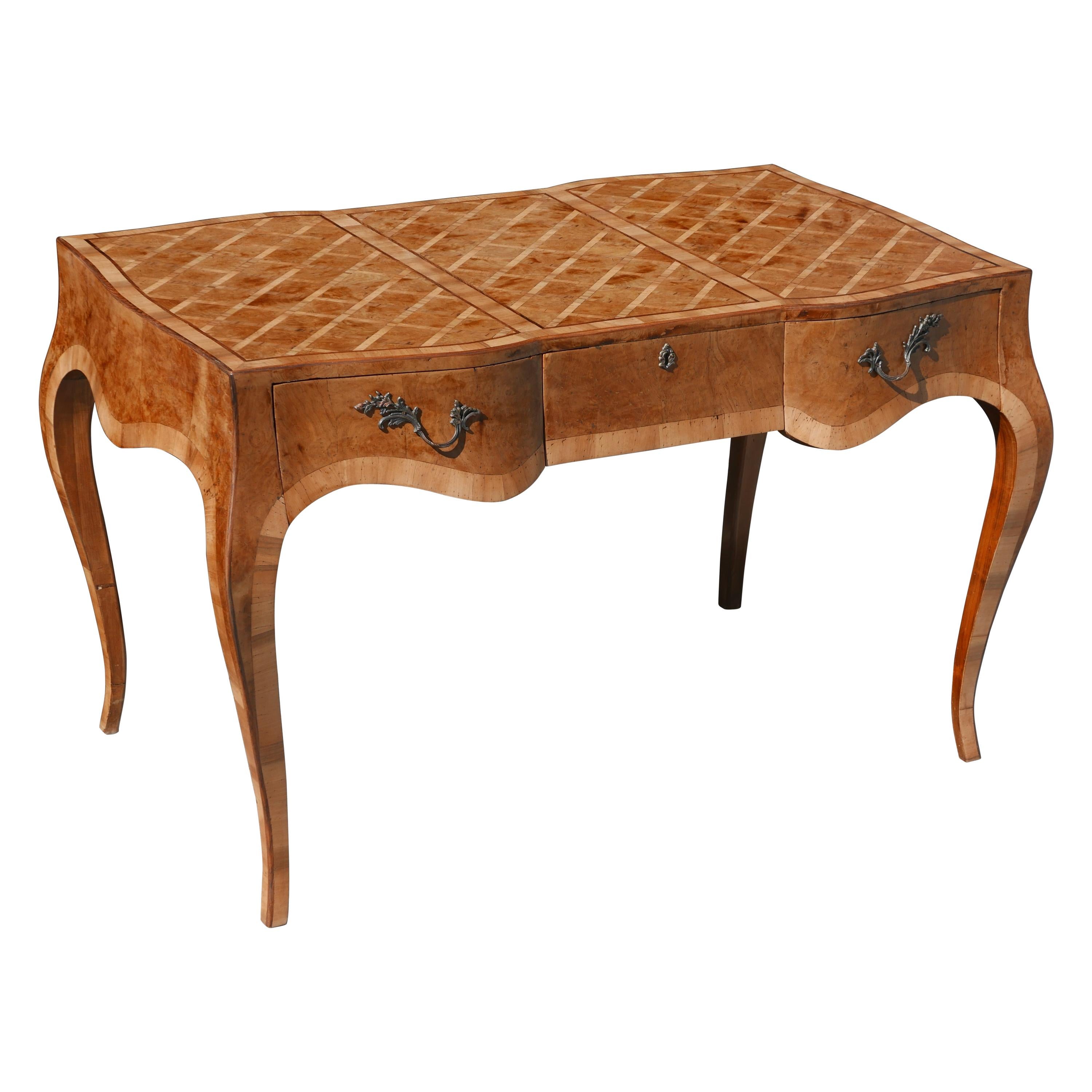 Italian Fruitwood and Burl Marquetry Parquet Desk, circa 1950 For Sale