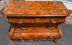 Italian Fruitwood Marquetry & Parquetry Bombe Chest of Drawers