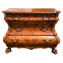 Italian Fruitwood Marquetry & Parquetry Bombe Chest of Drawers