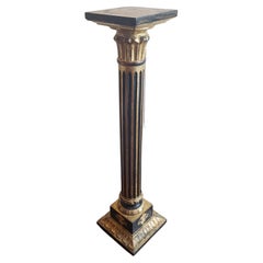 Italian Fruitwood Partial Gilt Ebonized Pedestal Column