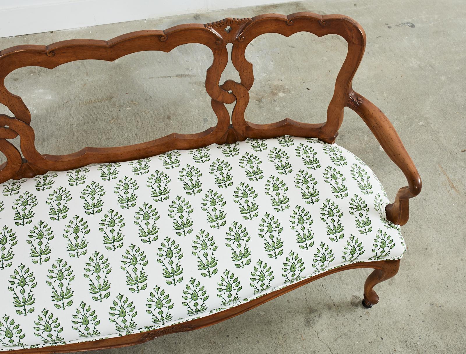 Fabric Italian Fruitwood Venetian Style Carved Canape Bench For Sale