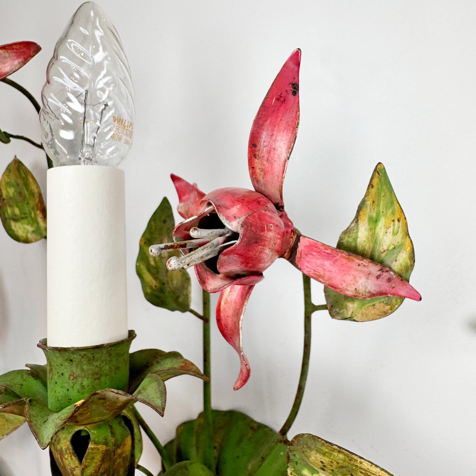 Mid-Century Modern Italian Fuchsia Flower Wall Sconces For Sale