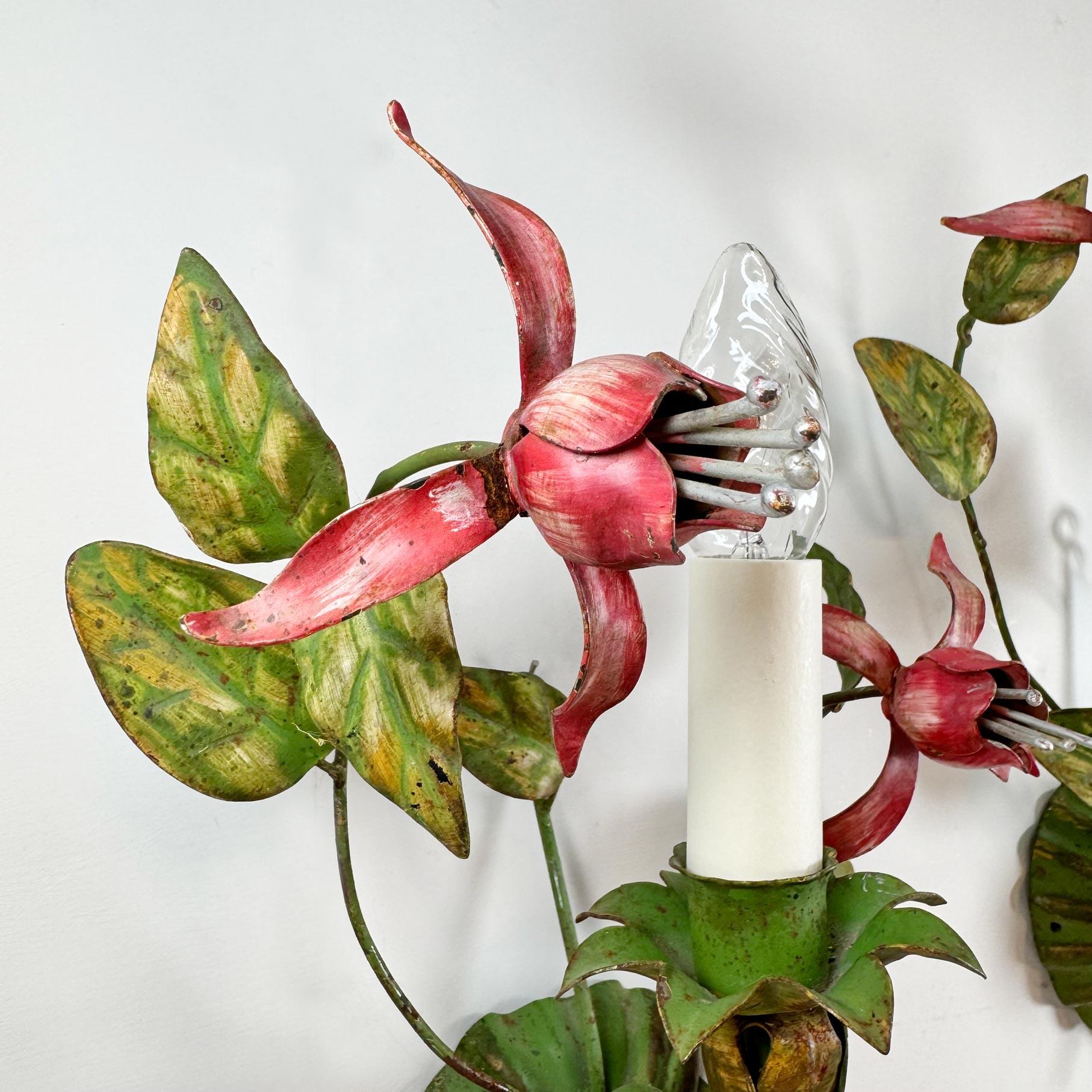 Italian Fuchsia Flower Wall Sconces For Sale 1