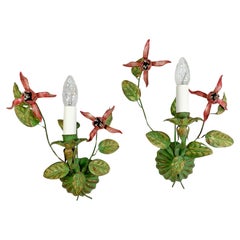 Used Italian Fuchsia Flower Wall Sconces