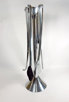 Juego de 5 herramientas de fuego italianas "Fuego" cromadas de Umbra, Postmodernidad de los años 80