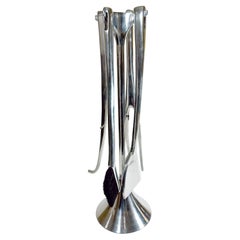 Italian “Fuego” Chrome Fire Tool Set of 5 by Umbra, 1980s Post Modern