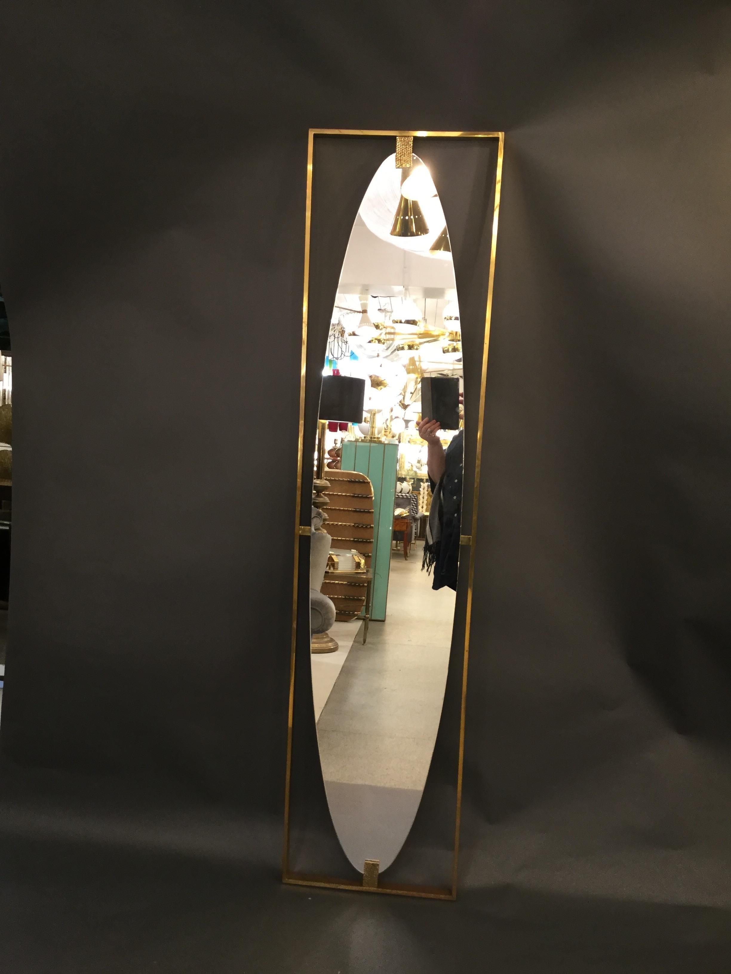 Italian full length mirror with brass frame and decorations