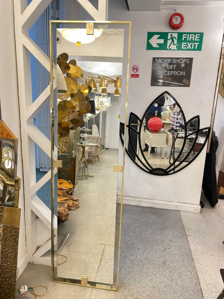 Italian Full Rectangular Mirror with Brass Frame For Sale at 1stDibs