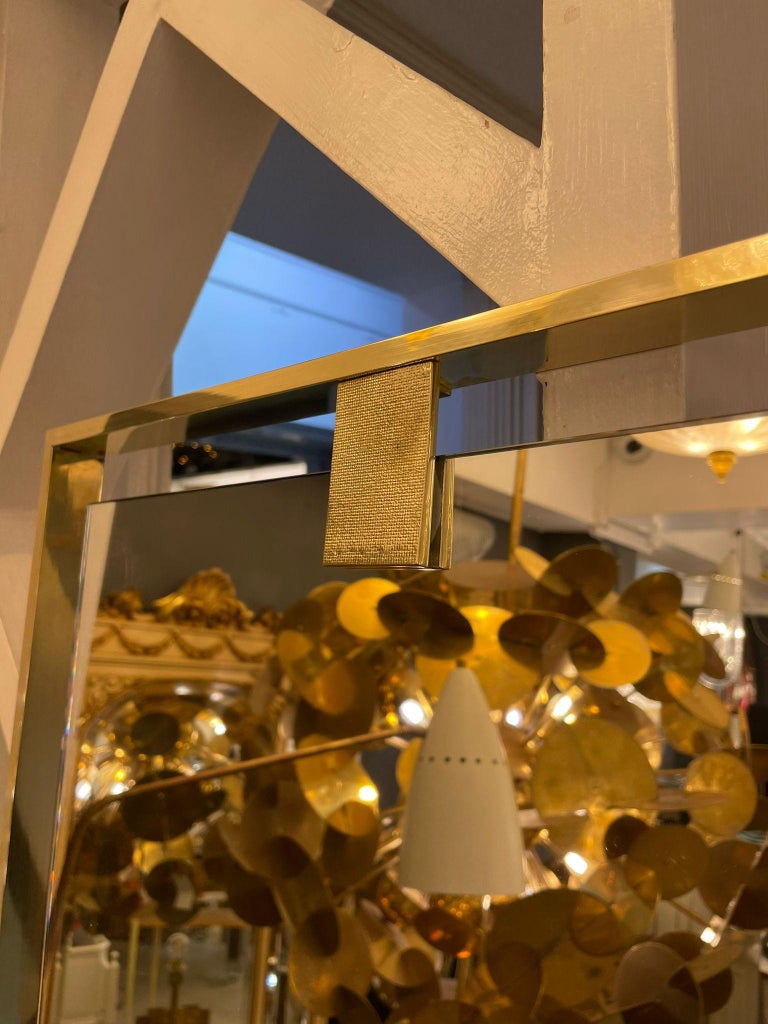 Italian Full Rectangular Mirror with Brass Frame For Sale at 1stDibs