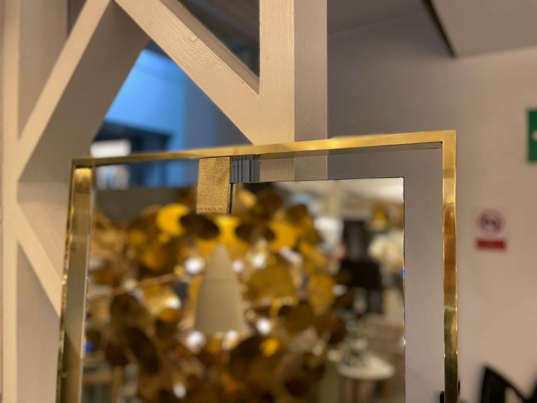 Italian Full Rectangular Mirror with Brass Frame For Sale at 1stDibs