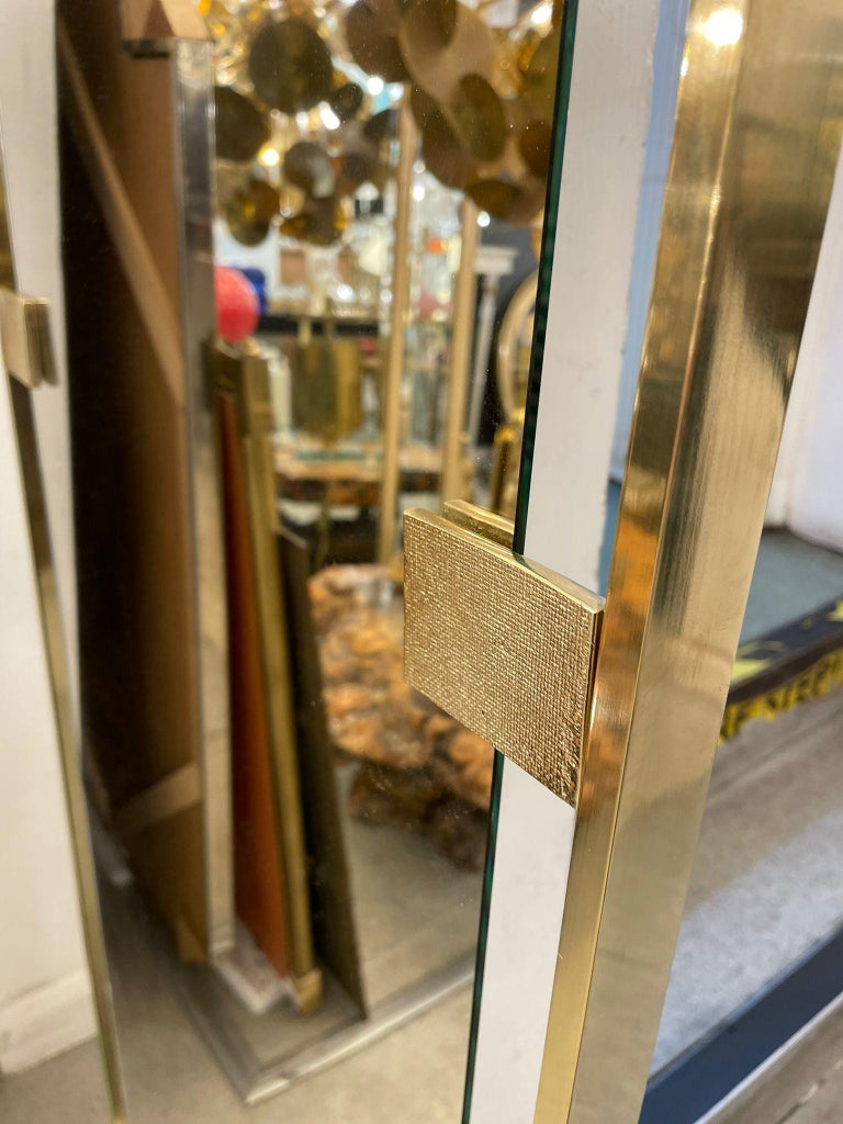 Italian Full Rectangular Mirror with Brass Frame For Sale at 1stDibs