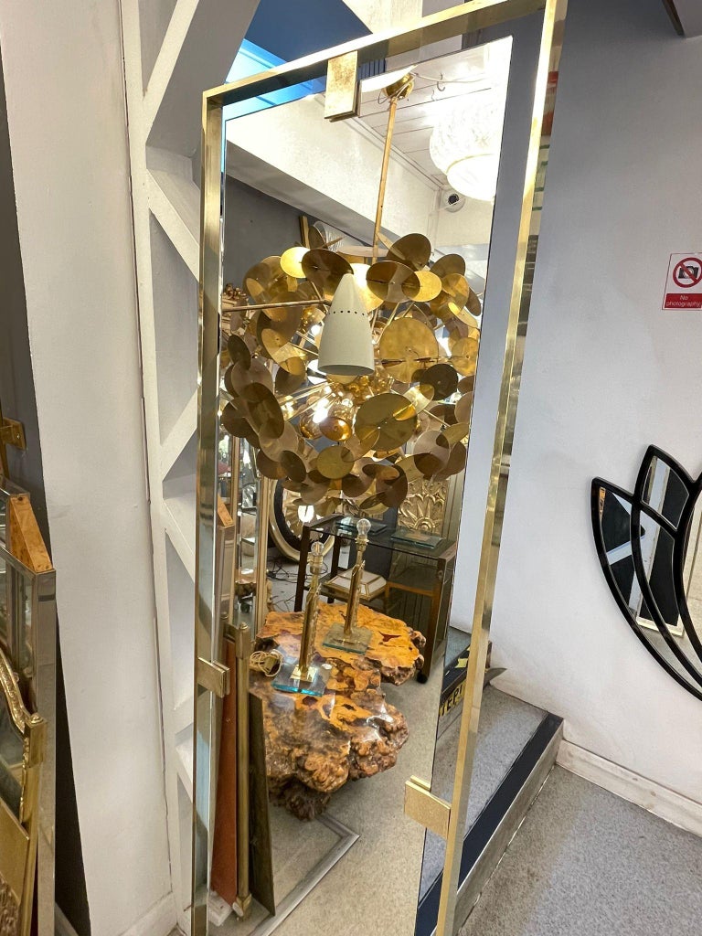 Italian Full Rectangular Mirror with Brass Frame For Sale at 1stDibs