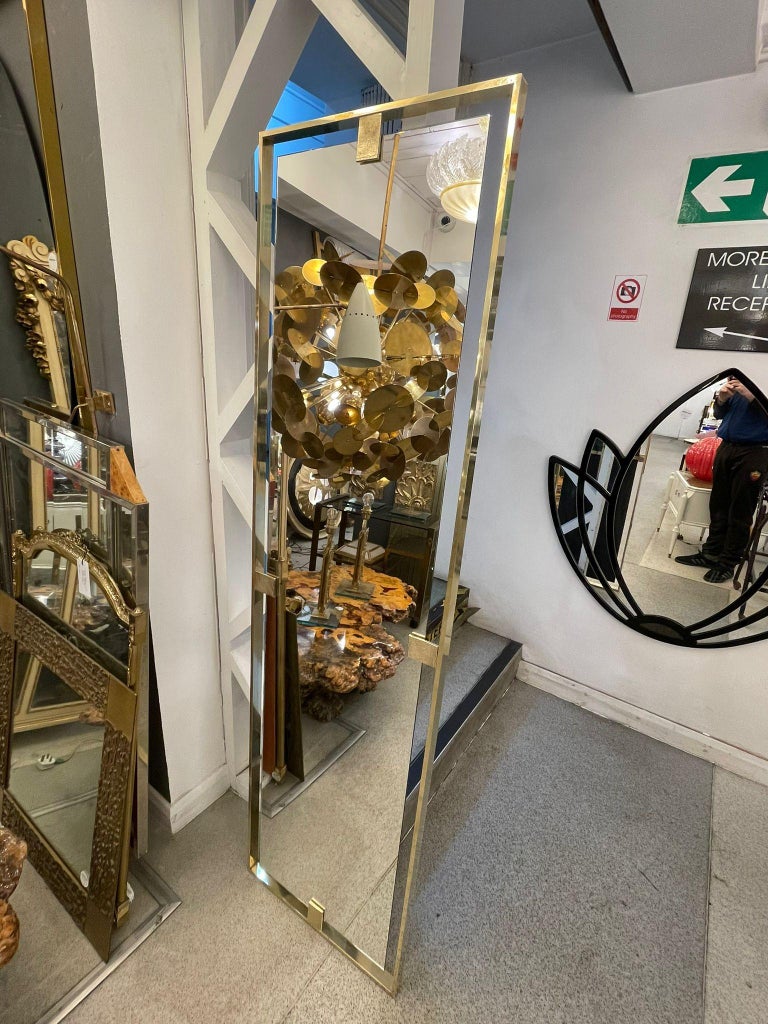 Italian Full Rectangular Mirror with Brass Frame For Sale at 1stDibs