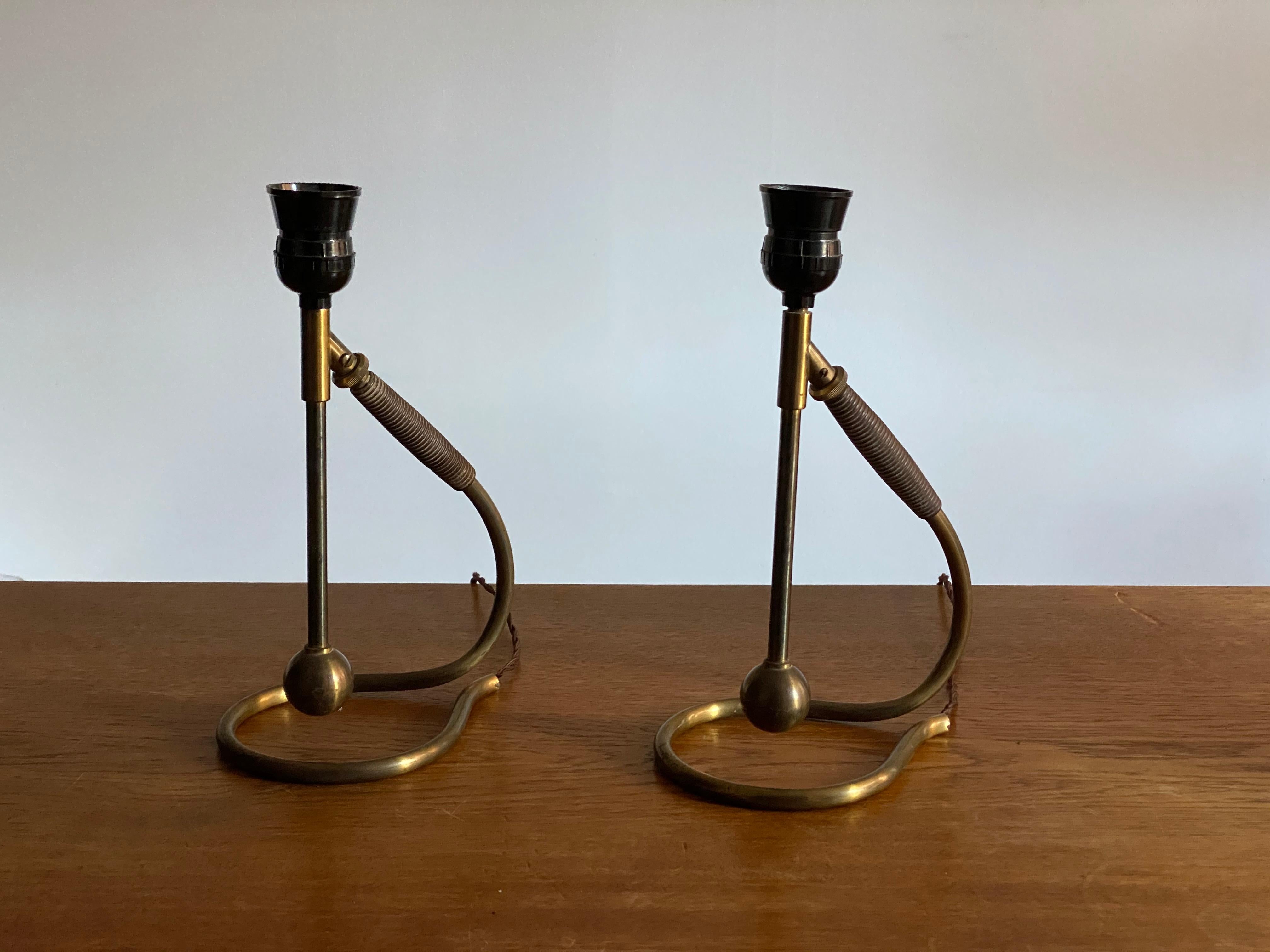 Italian Functionalist Designer, Organic Table Lamps, Brass, Rubber, 1940s, Italy 1