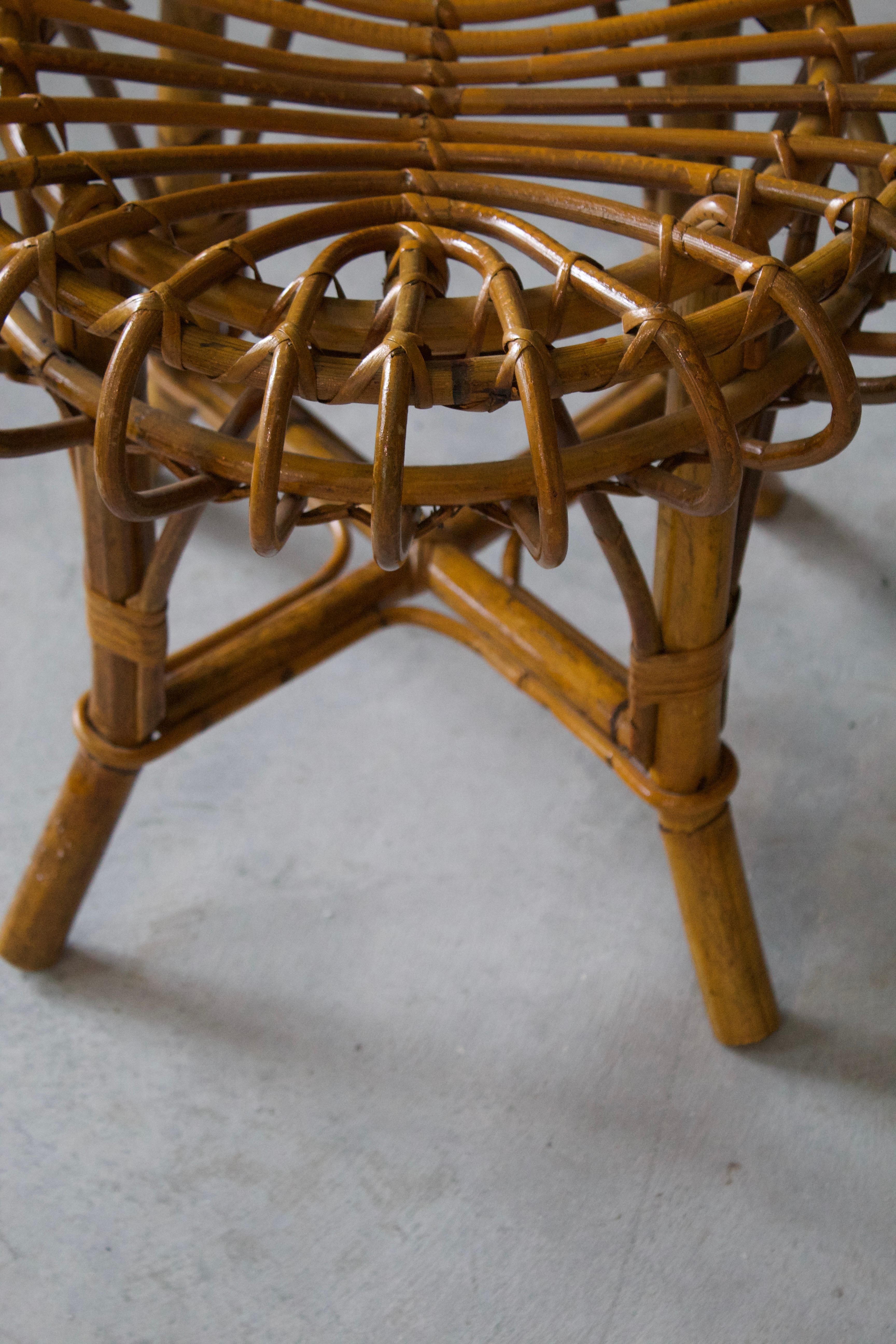 Italian, Functionalist Stool, Cane, Bamboo, Italy, 1950s In Good Condition In High Point, NC