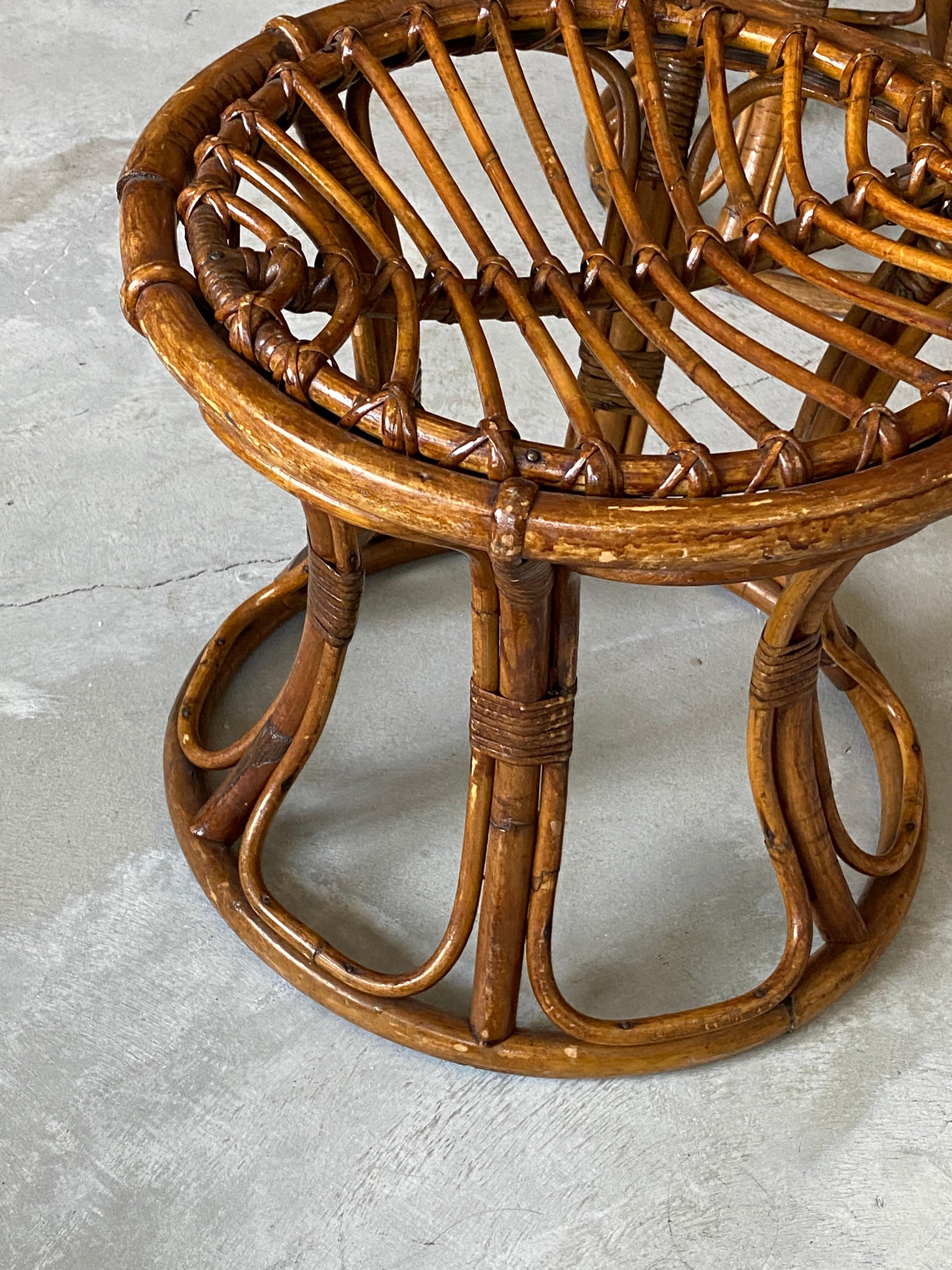 Mid-20th Century Italian, Functionalist Stools, Cane, Bamboo, Italy, 1950s