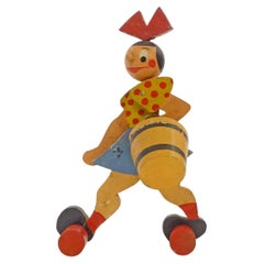 Italian Futurist 1940s Girl with Pail Wooden Toy