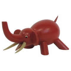 Vintage Italian Futurist 1940s Red Elephant Wooden Box Toy