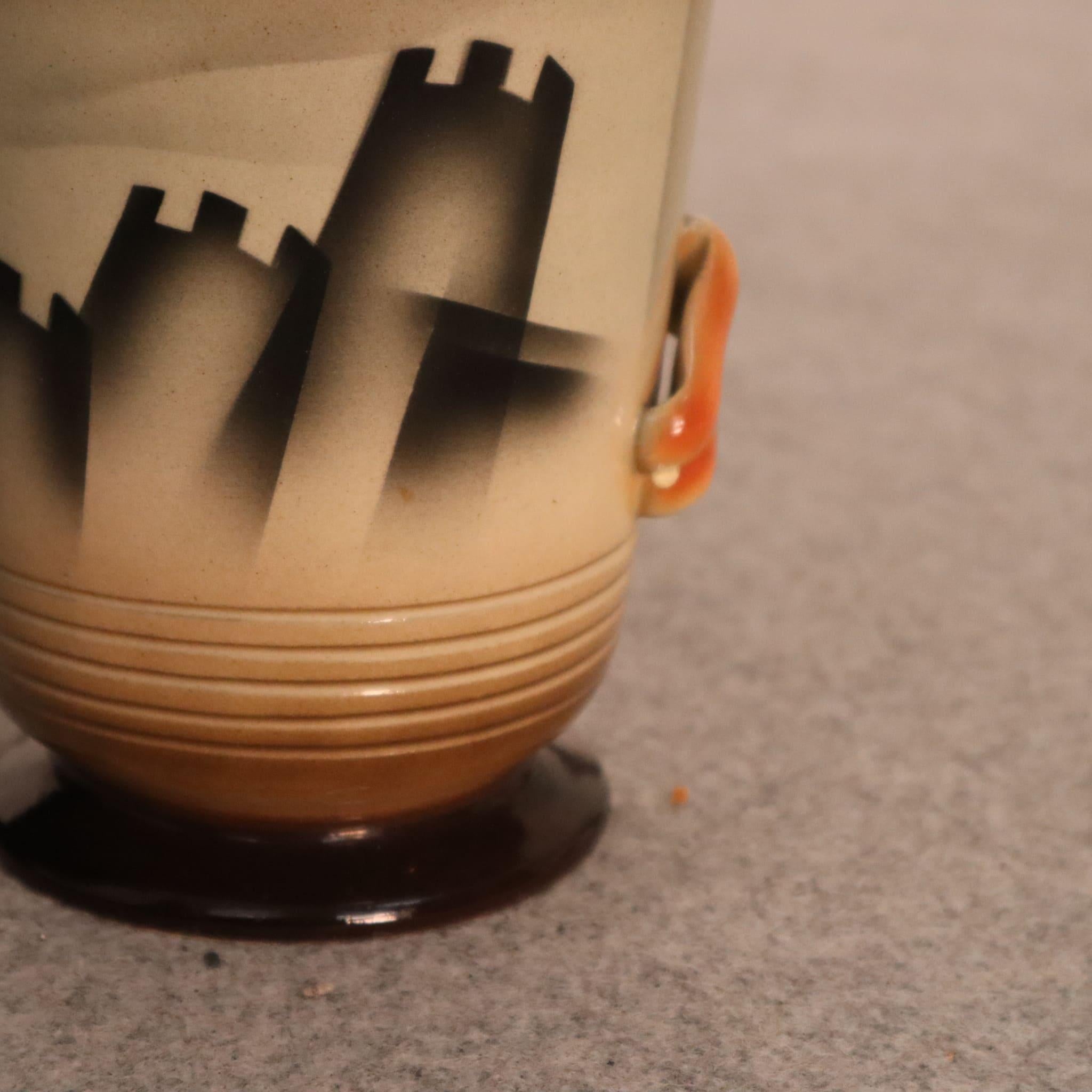 Italian Futurist Art Deco Ceramic Vase, HandPainted by FACI, 1930s im Angebot 1