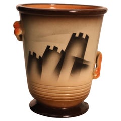 Italian Futurist Art Deco Ceramic Vase, HandPainted by FACI, 1930s