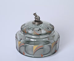 Italian Futurist Crystal Enameled Box with Silver Sculpture, Italy, 1933