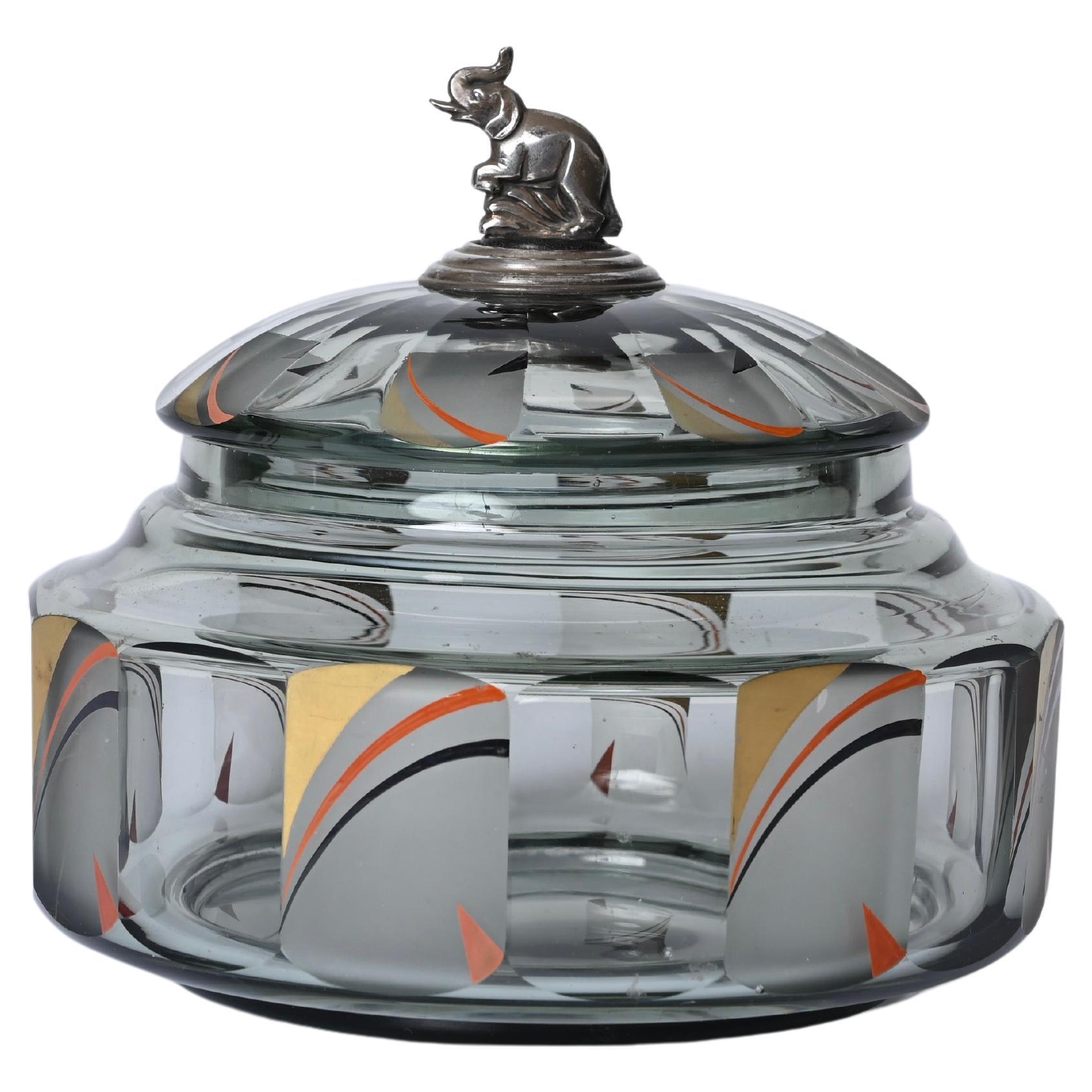 Caja italiana futurista de cristal esmaltado con escultura de plata, Italia, 1933