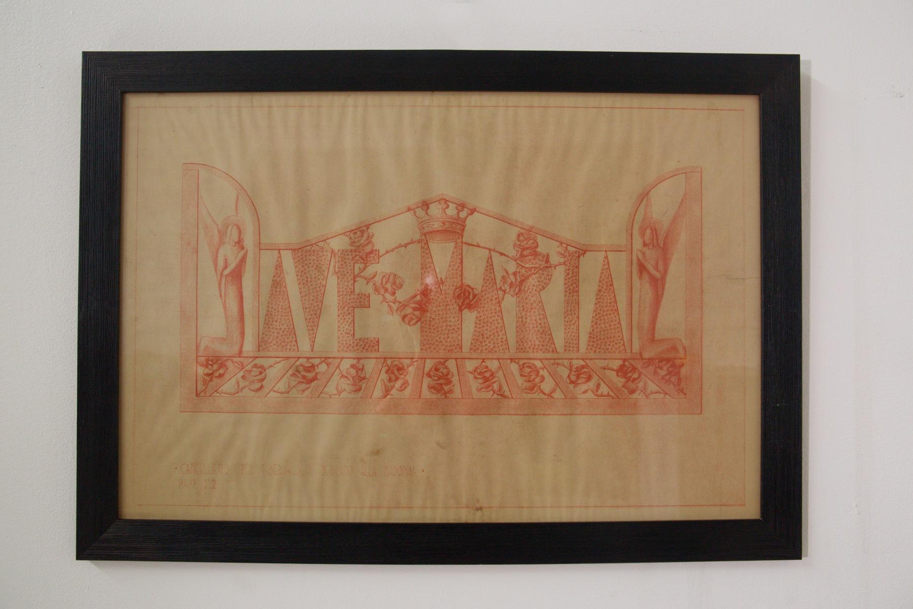 Italian FUTURIST design for a tabernacle gate dedicated to the Virgin Mary, red In Good Condition For Sale In Milano, IT