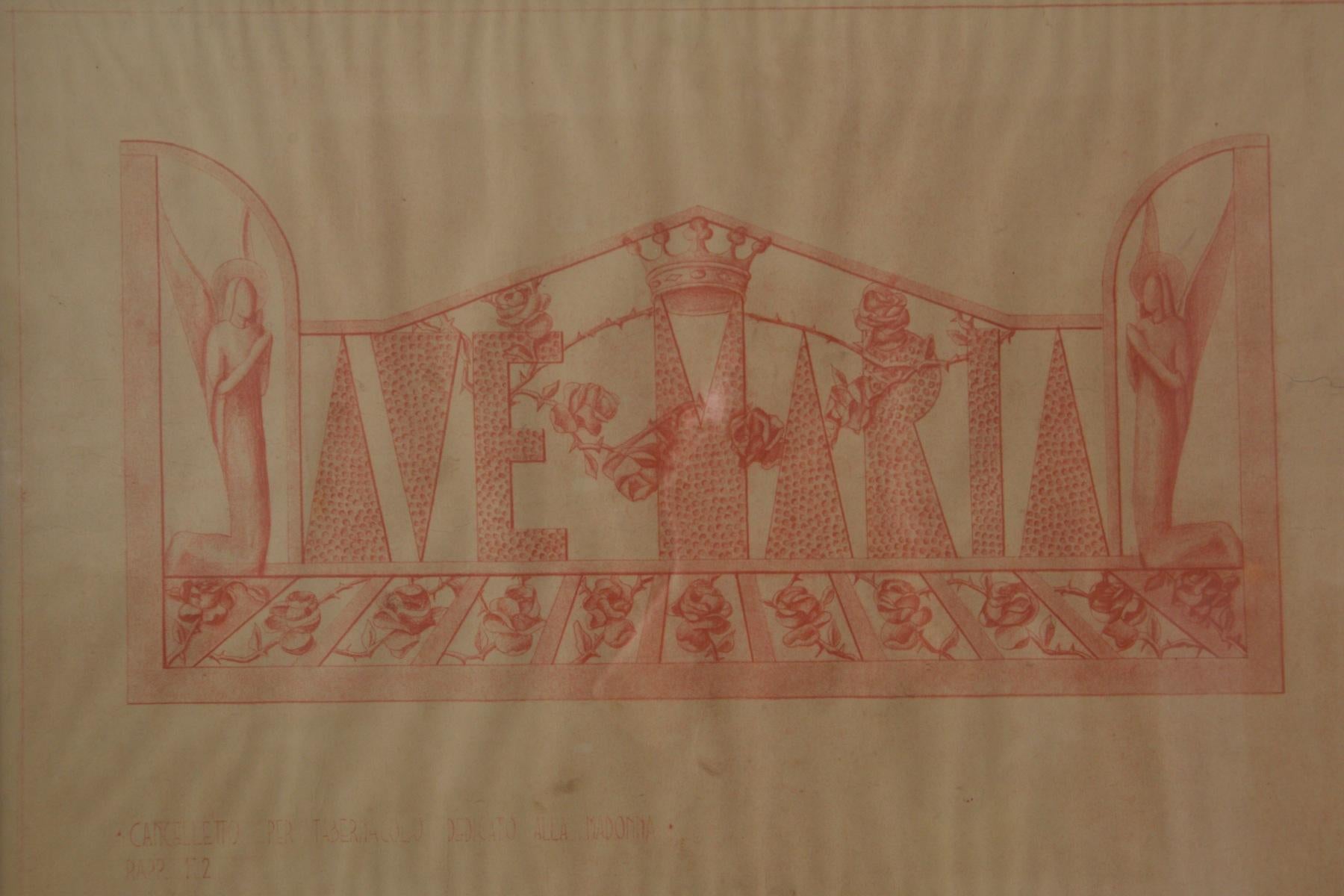 Wood Italian FUTURIST design for a tabernacle gate dedicated to the Virgin Mary, red For Sale