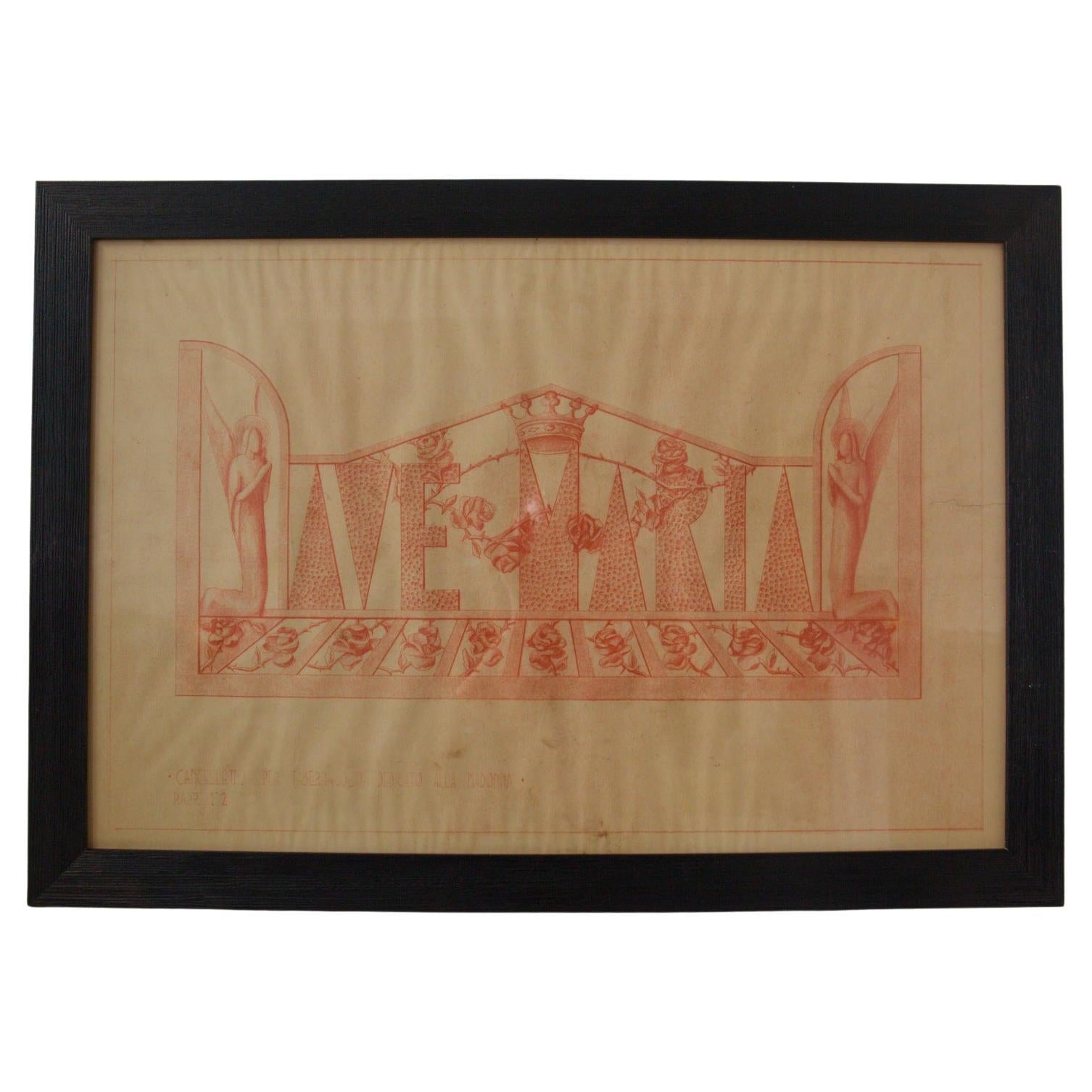 Italian FUTURIST design for a tabernacle gate dedicated to the Virgin Mary, red For Sale