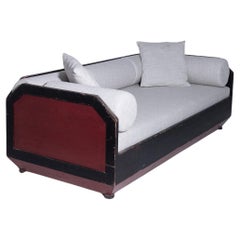 Italian Futurist-era geometric sofa with cotton fabric grey