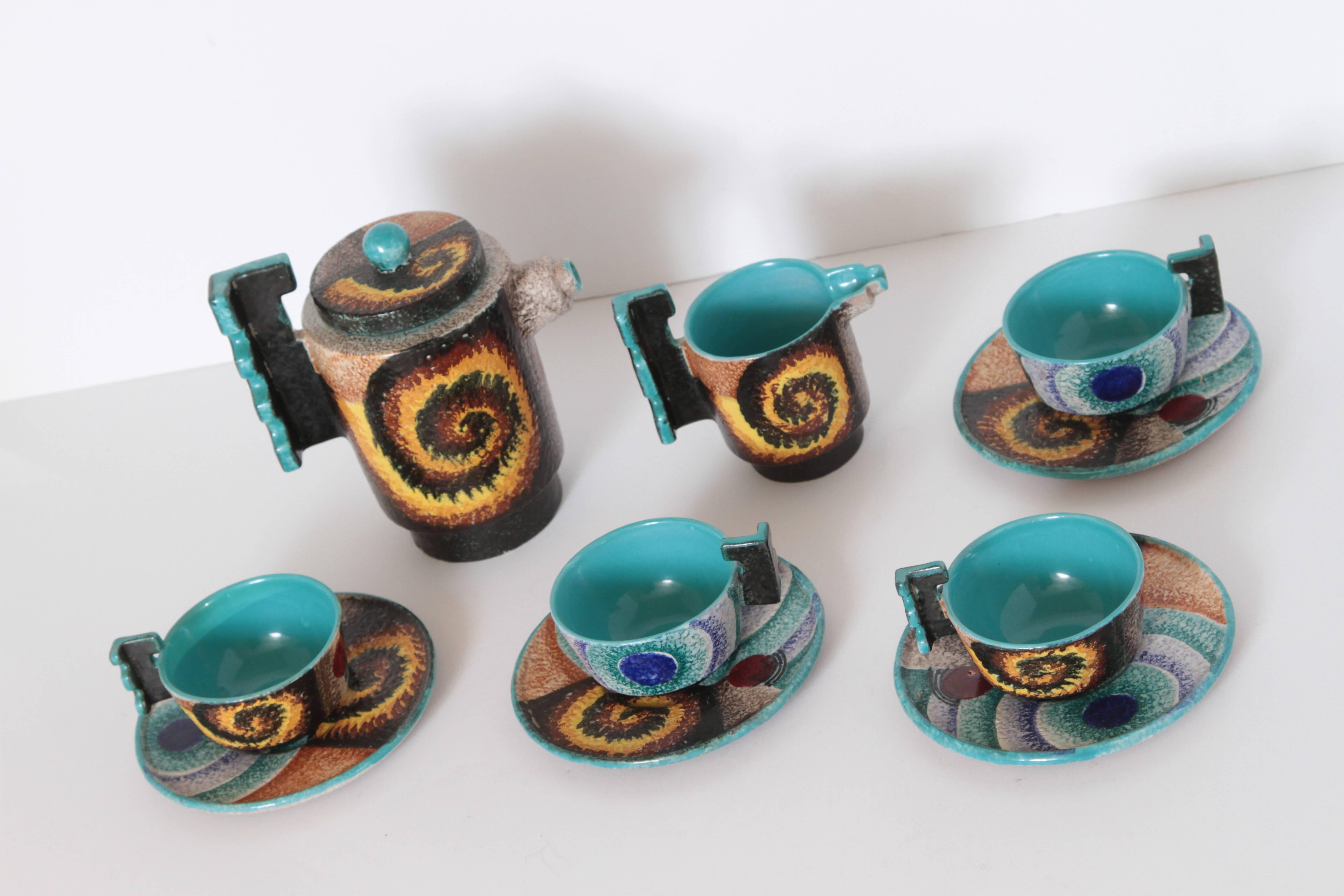 Hand-Painted Italian Futurist Tea Set Diulgheroff & d'albisola for Torido Mazzotti  For Sale
