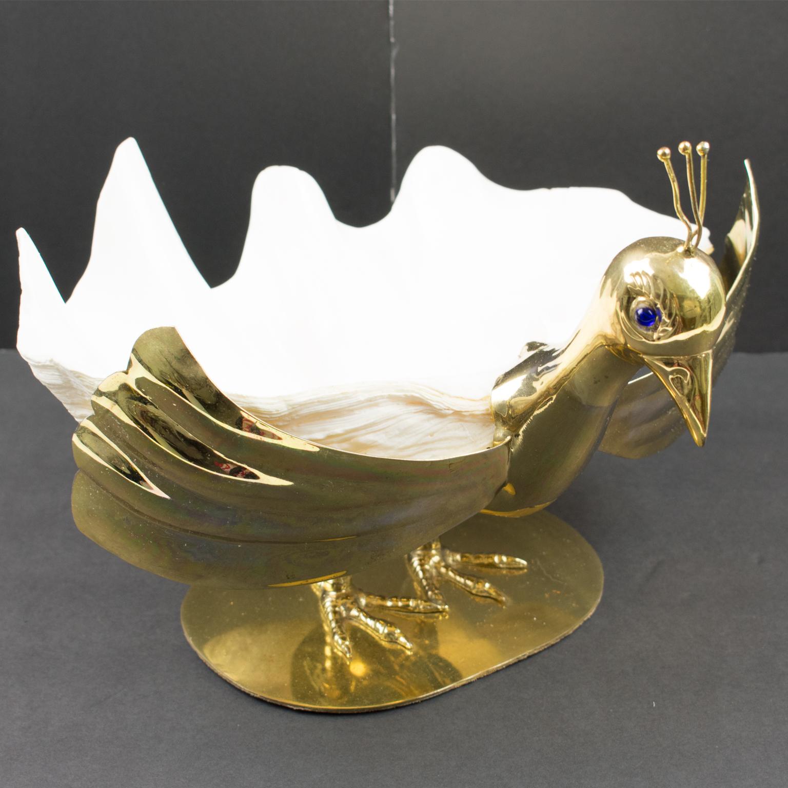 Gabriella Binazzi 1970s Giant Seashell Metal Swan Bowl Sculpture 3