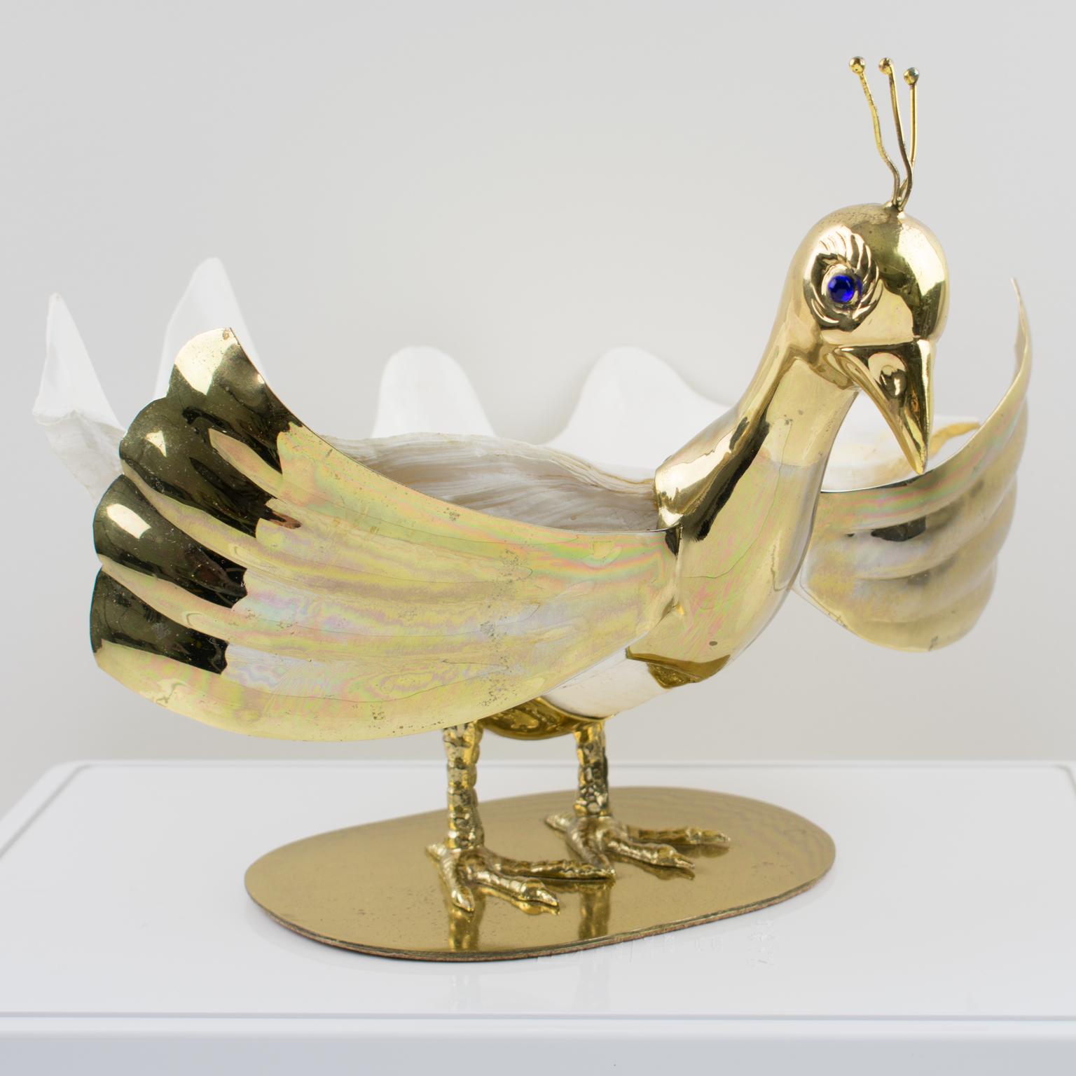 Gabriella Binazzi 1970s Giant Seashell Metal Swan Bowl Sculpture 4