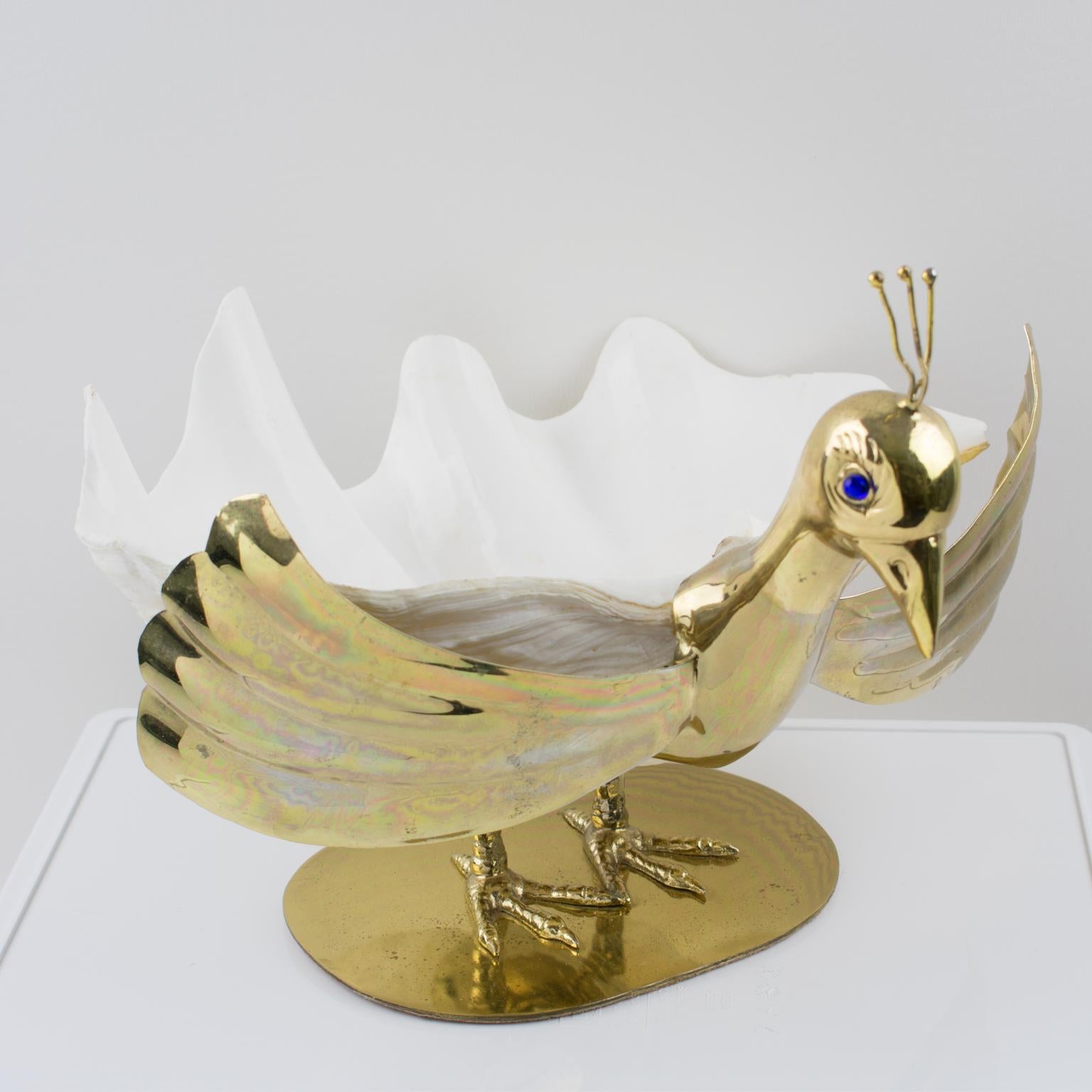 Gabriella Binazzi 1970s Giant Seashell Metal Swan Bowl Sculpture 5