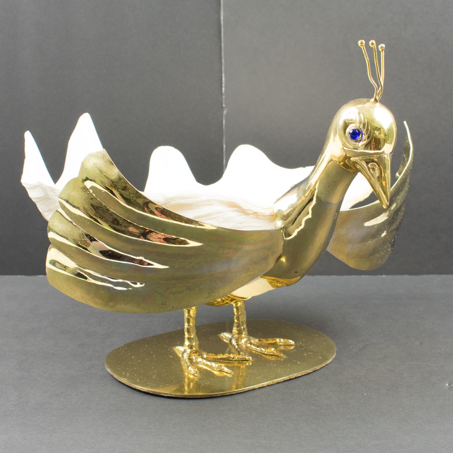Gabriella Binazzi 1970s Giant Seashell Metal Swan Bowl Sculpture 6
