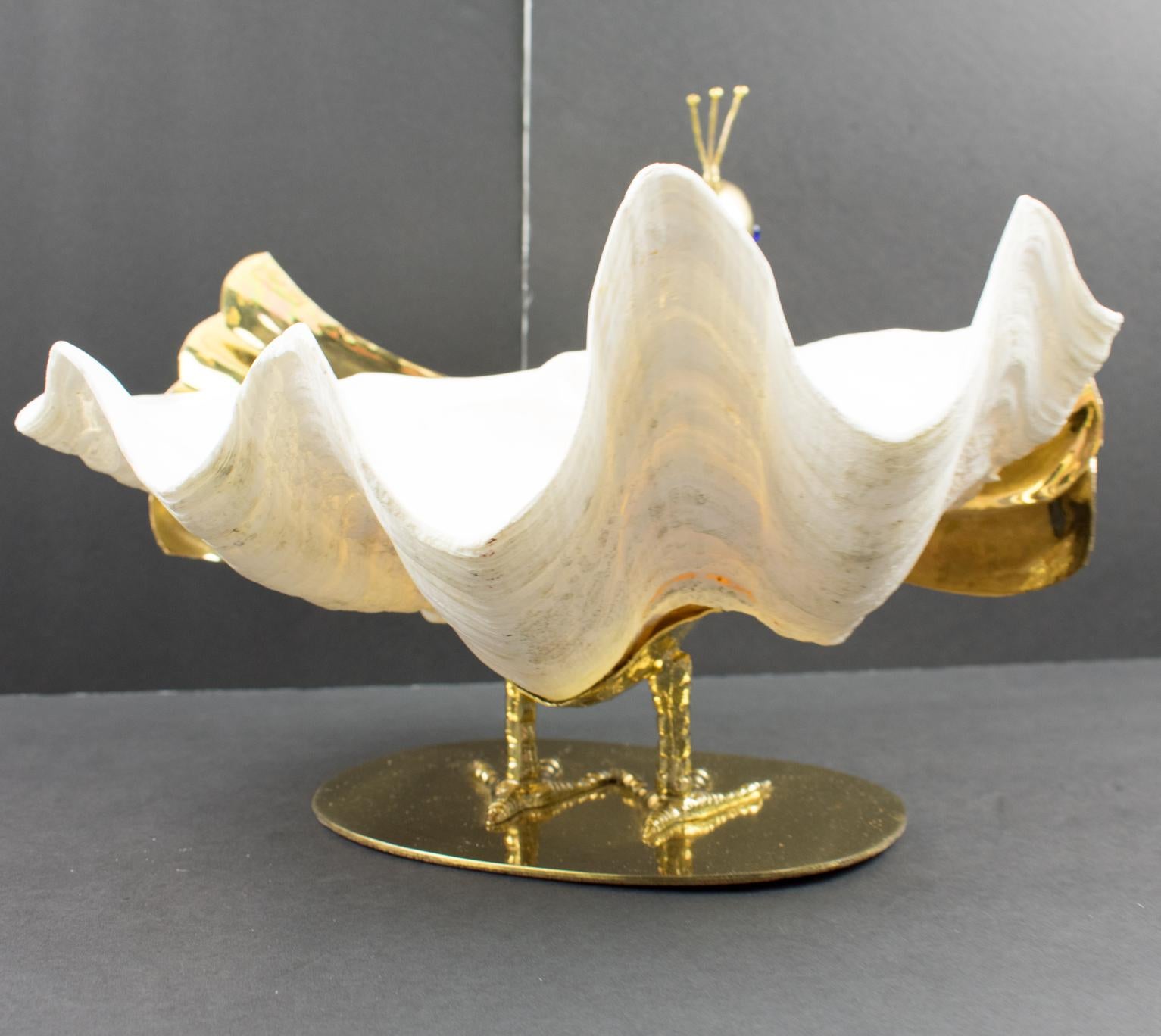 Gabriella Binazzi 1970s Giant Seashell Metal Swan Bowl Sculpture 7