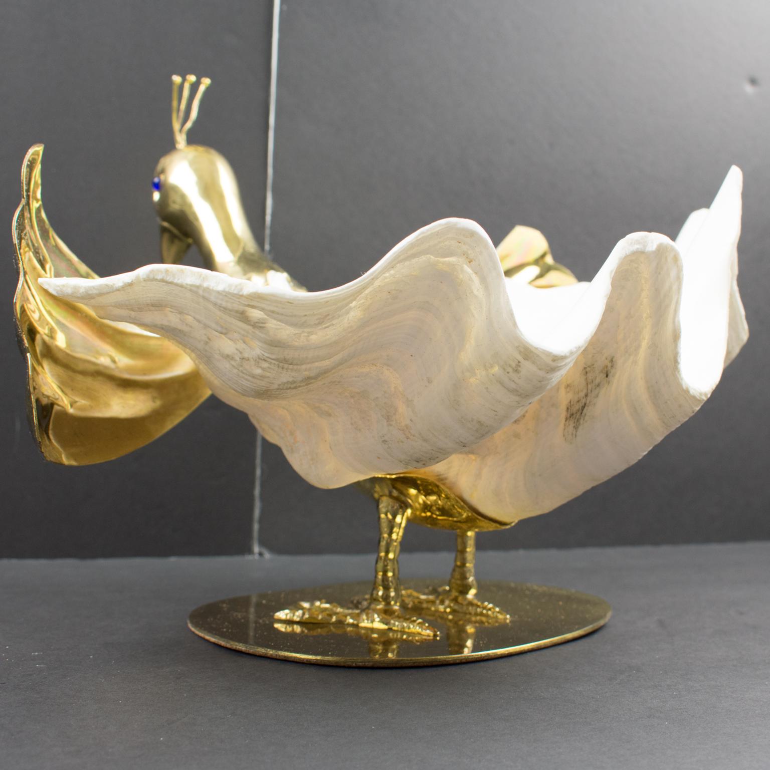 Gabriella Binazzi 1970s Giant Seashell Metal Swan Bowl Sculpture 8