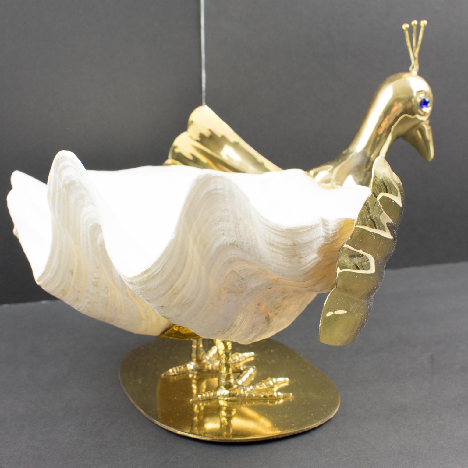 Italian Gabriella Binazzi 1970s Giant Seashell Metal Swan Bowl Sculpture