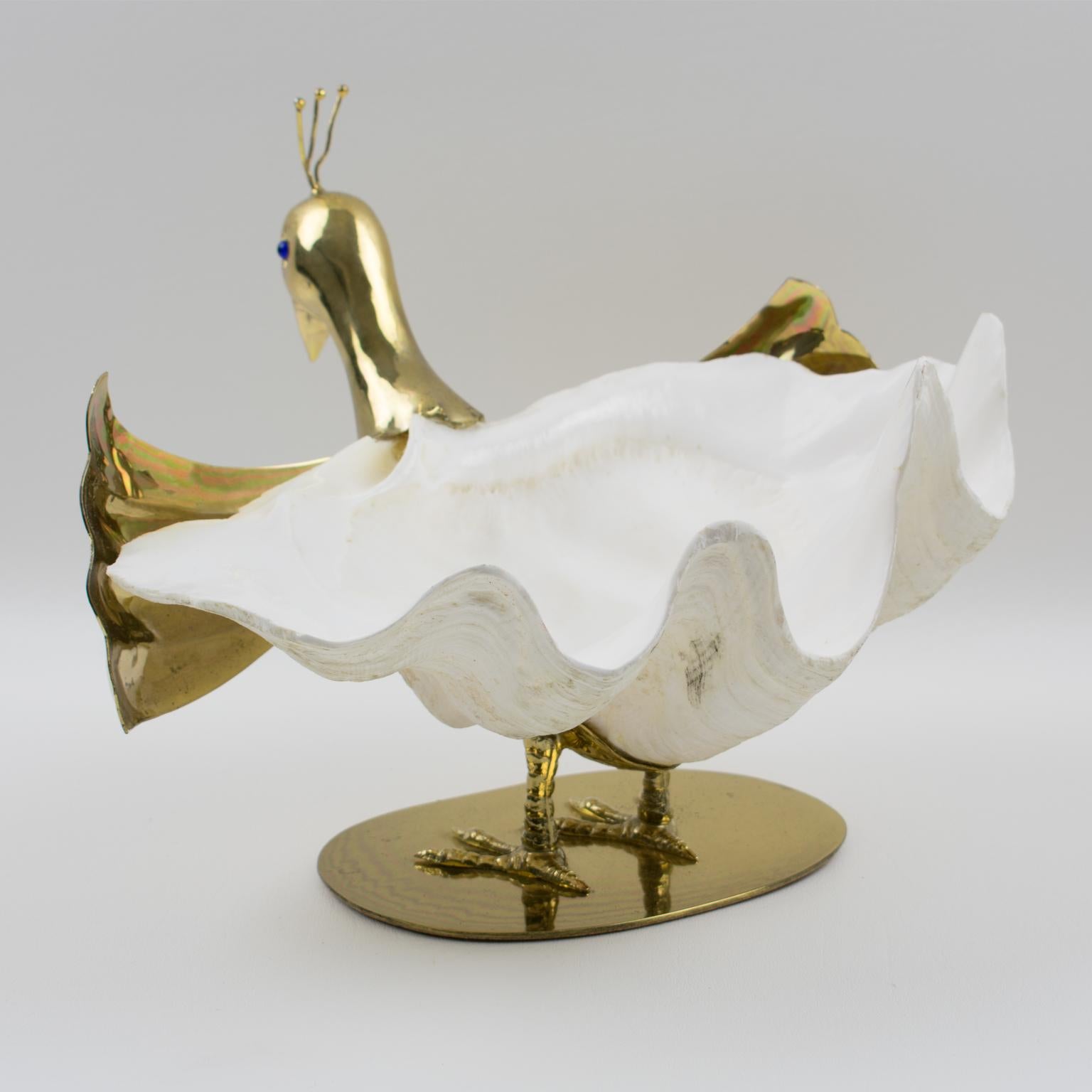 Gabriella Binazzi 1970s Giant Seashell Metal Swan Bowl Sculpture In Good Condition In Atlanta, GA