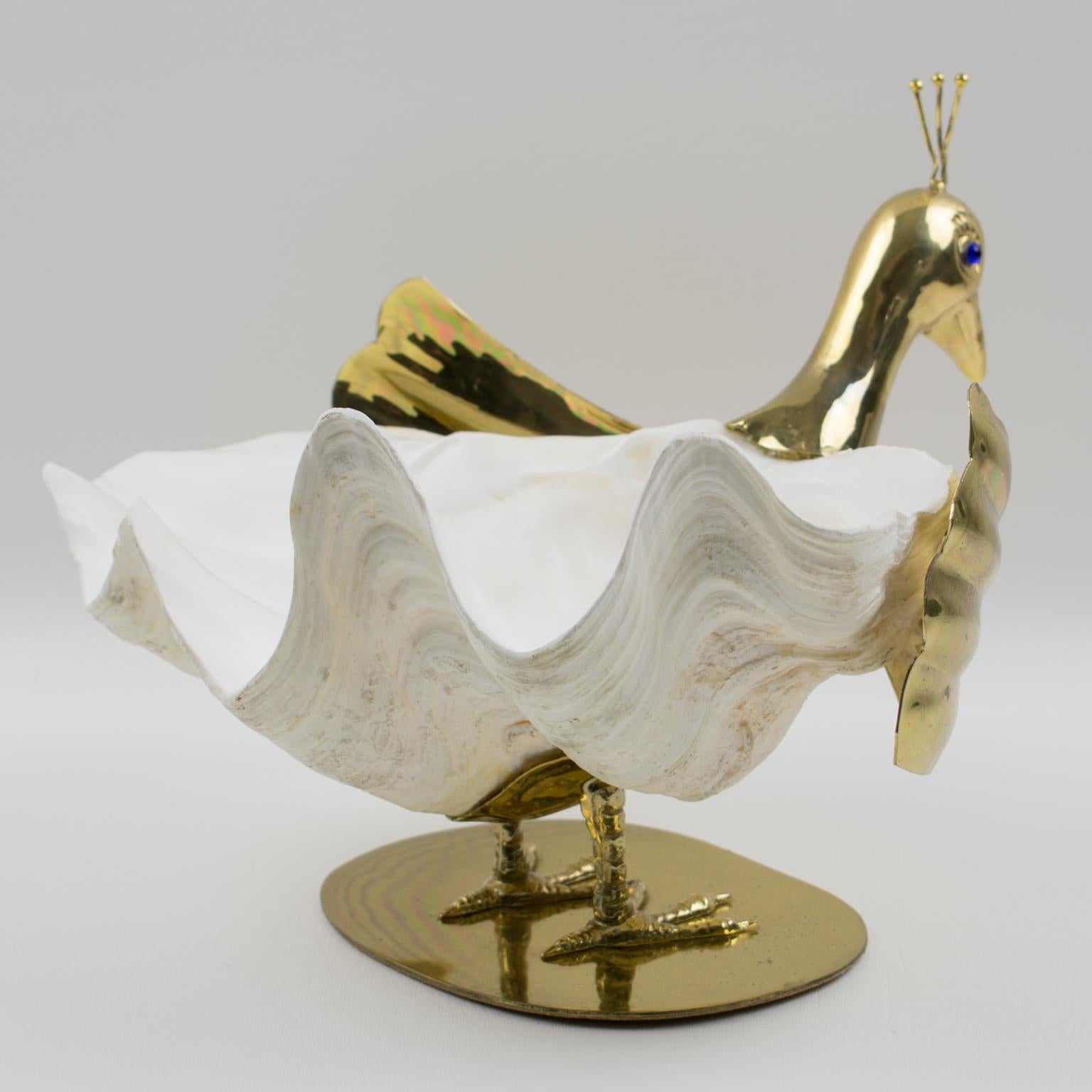 Late 20th Century Gabriella Binazzi 1970s Giant Seashell Metal Swan Bowl Sculpture